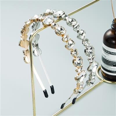 欧美跨境时尚创意几何水钻金属发箍韩版简约超仙束发头箍洗脸发卡